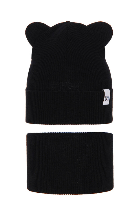 Komplet podzimní/jarní dívčí: čepice a tunel, s bavlnou, černý Kajra