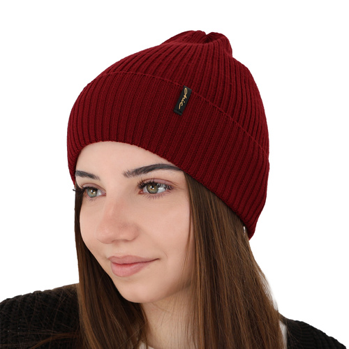 Dámská zimní čepice, bordová, 100% merino vlněná, Megan