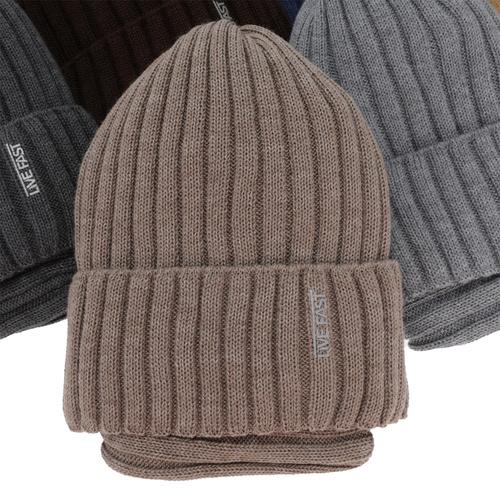 Komplet zimní chlapecký: čepice a tunel, černý, s merino vlnou, podšitý fleece, Banasko