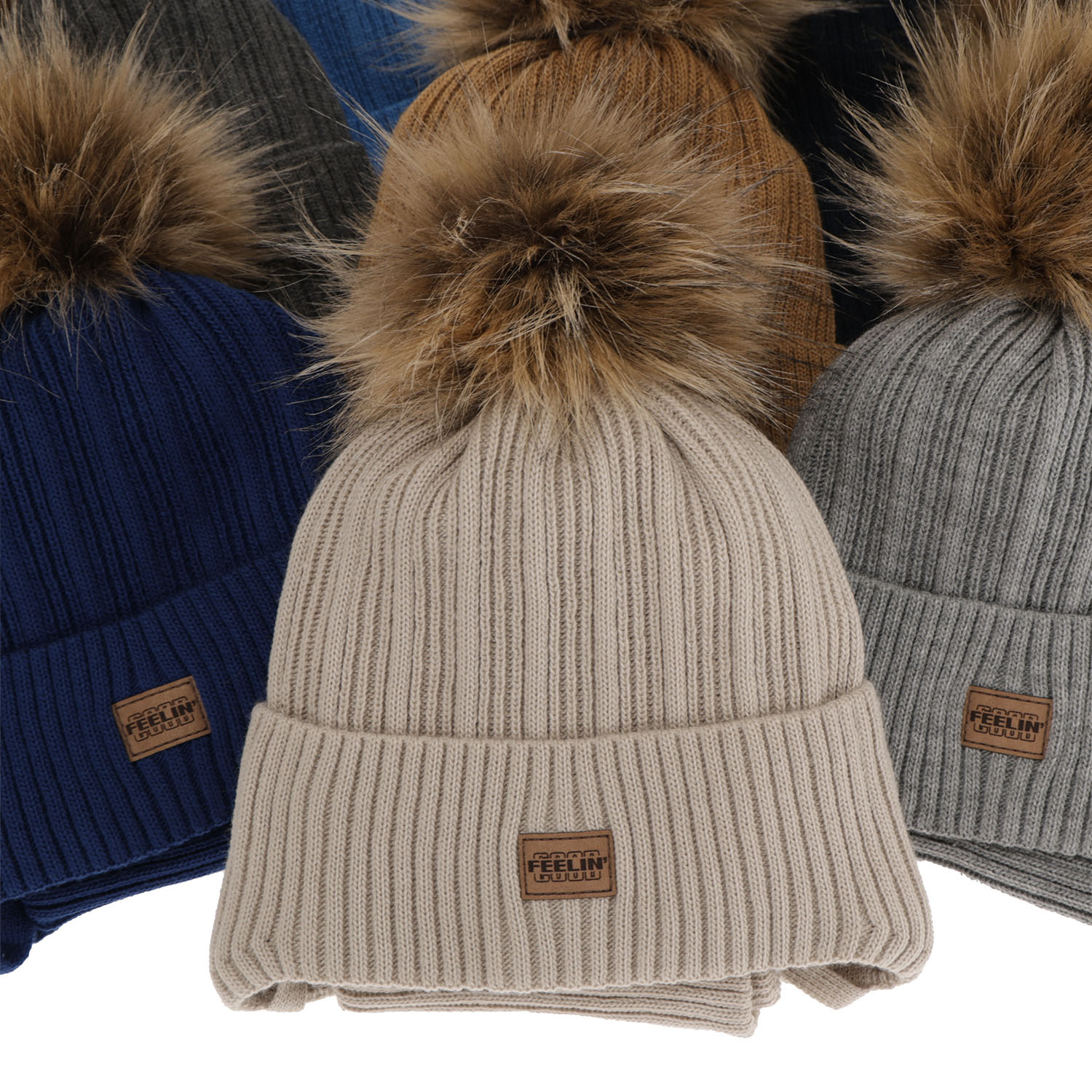 Komplet zimný chlapčenský: čiapka a tunel béžový s bambuľou Eger