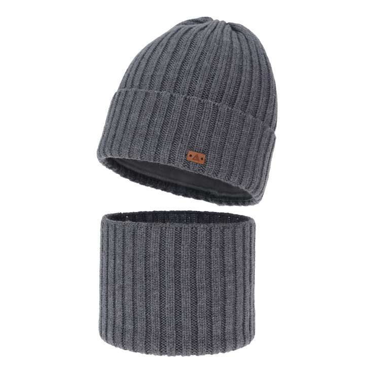 Komplet zimní chlapecký: čepice a tunel, 100% merino vlněný, šedý, Umberto