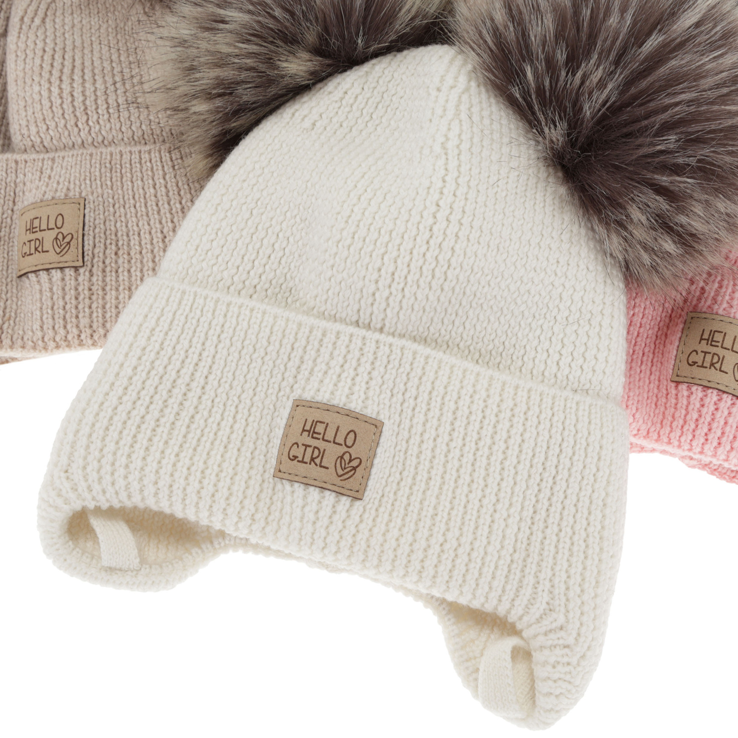 Dívčí zimní čepice, růžová, 100% merino vlněná, podšitá vlněným fleecem, zavazovací, Trudina