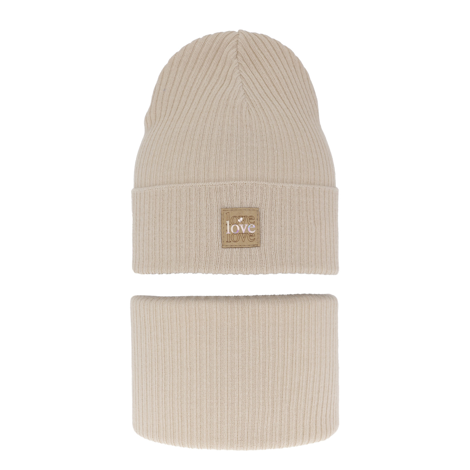 Komplet podzimní/jarní dívčí: čepice a tunel, s bavlnou, béžový Furora