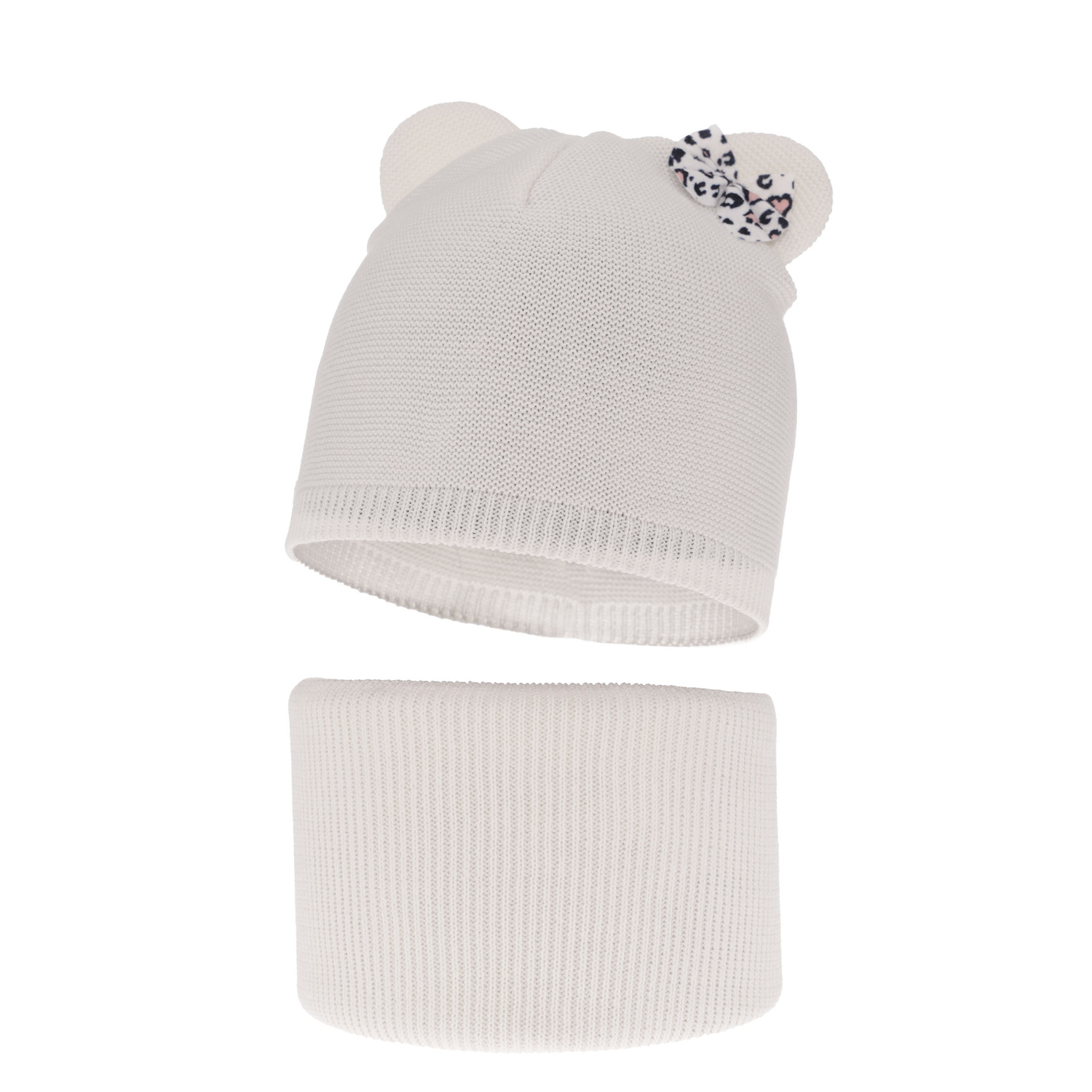 Komplet podzimní/jarní dívčí: čepice a tunel, s bavlnou, bílý Nicolette