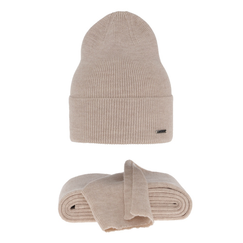 Dámský jarní/zimní set: čepice a šála béžový 100% extra fine merino vlna Melpomena
