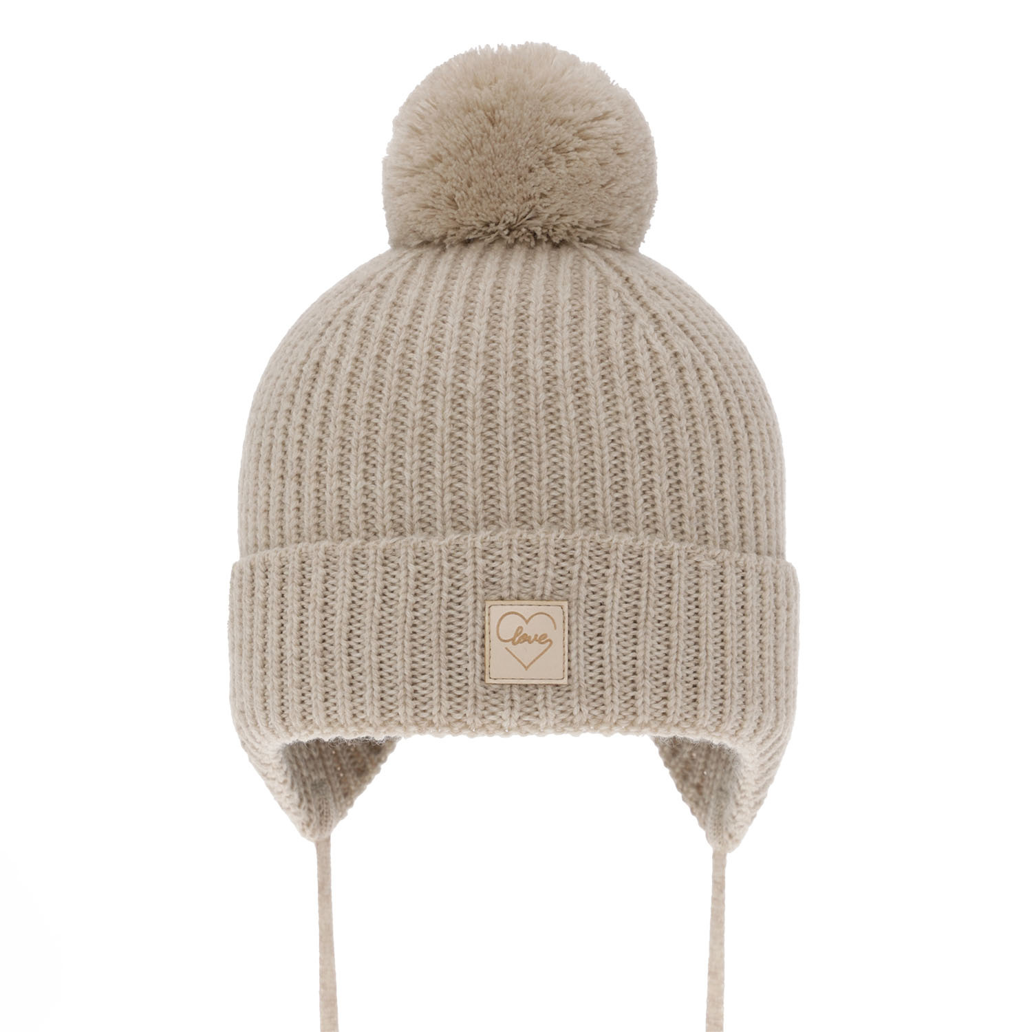 Dievčenská zimná čiapka béžová 100% extra jemná merino vlnená s podšívkou z vlnené Havana