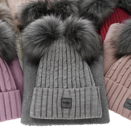 Komplet zimní dívčí: čepice a šála růžový se dvěma bambulemi Zenda