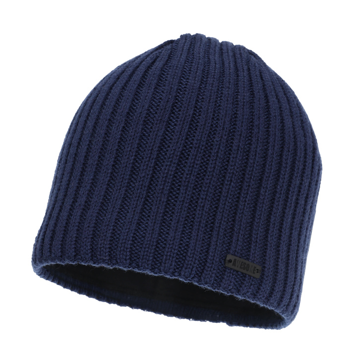 Pánská zimní čepice, tmavě modrá, s merino vlnou, Adagio