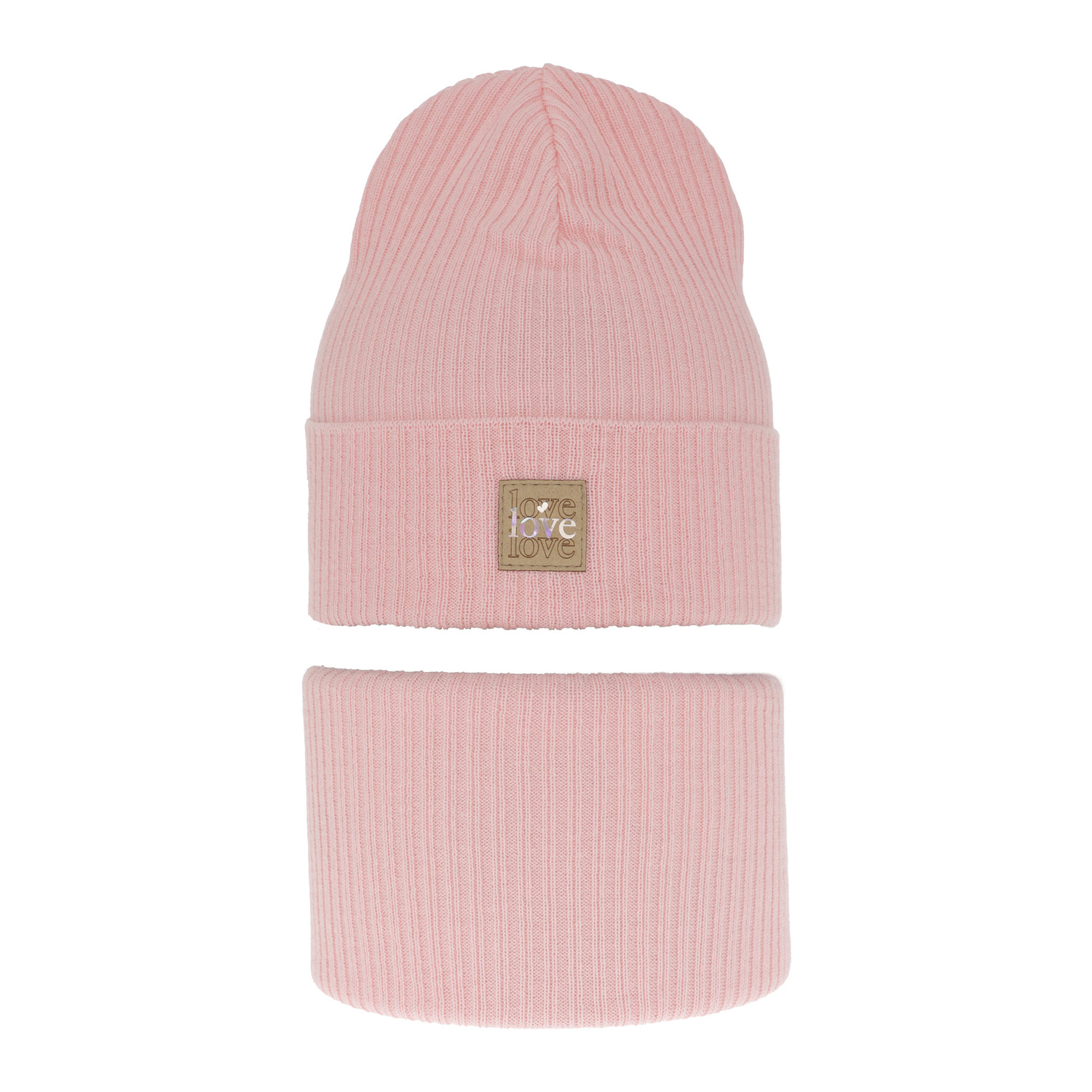 Komplet podzimní/jarní dívčí: čepice a tunel, s bavlnou, růžový Furora