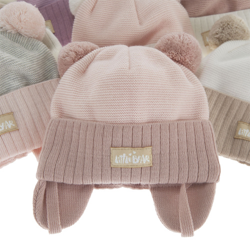 Dívčí podzimní/jarní čepice růžová se dvěma bambulemi Karotka