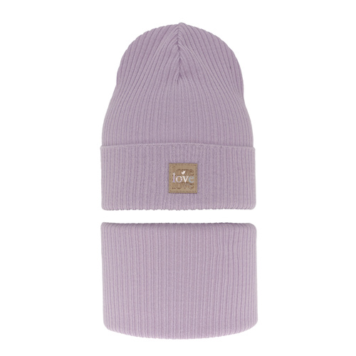 Komplet podzimní/jarní dívčí: čepice a tunel, s bavlnou, fialový Furora