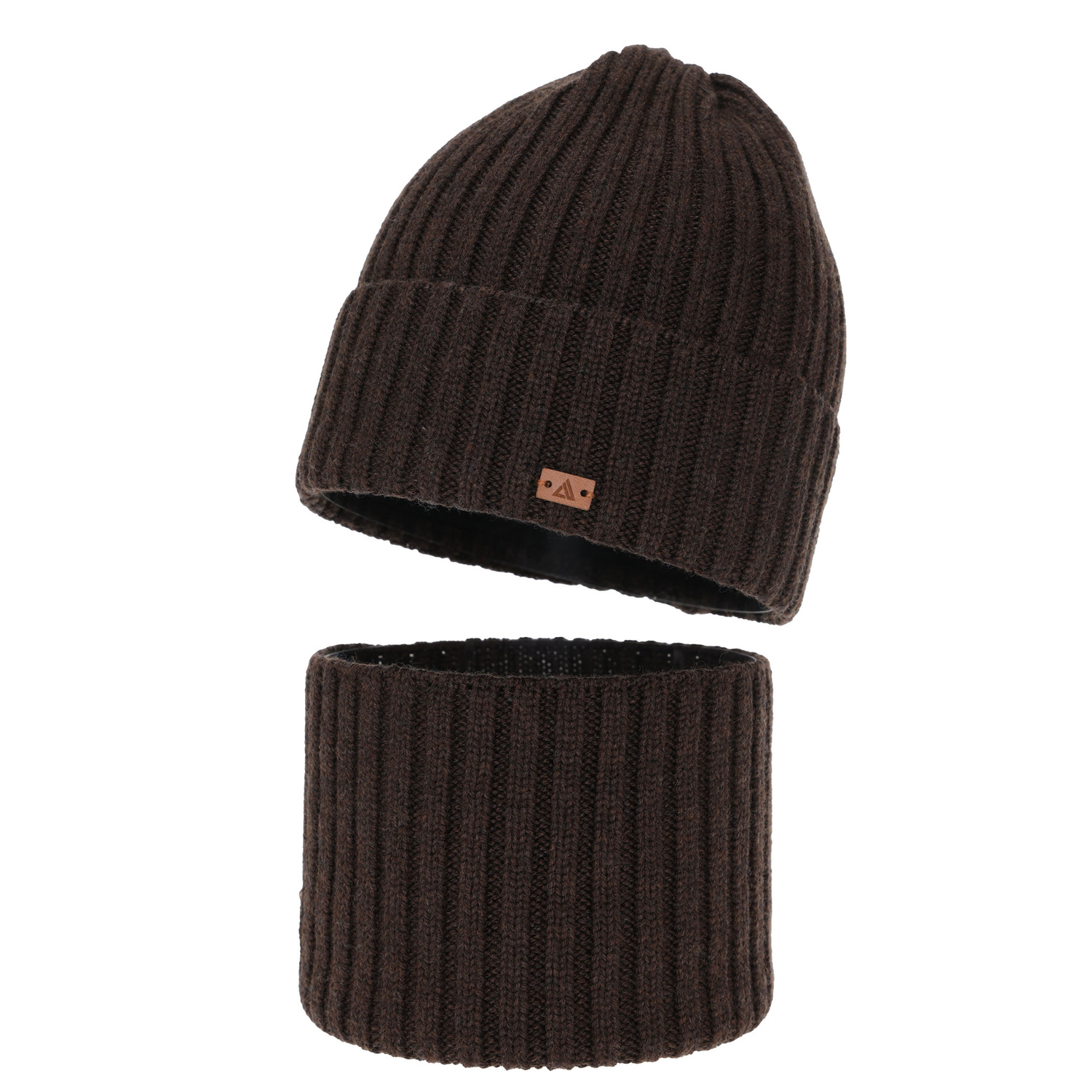 Komplet zimní chlapecký: čepice a tunel, 100% merino vlněný, hnědý, Umberto