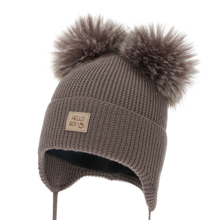 Chlapecká zimní čepice, modrá, 100% merino vlněná, podšitá vlněným polarem, Tambor