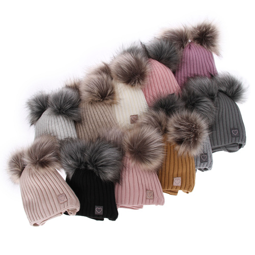 Komplet zimní dívčí: čepice a tunel růžový se dvěma bambulemi Telisa