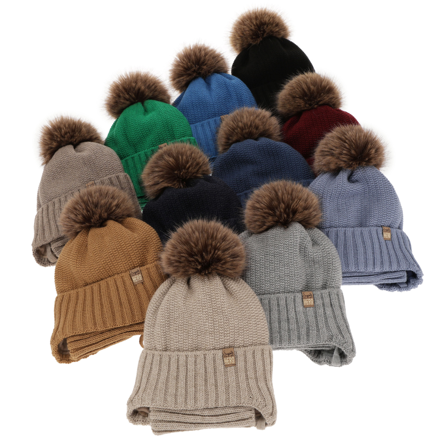 Komplet zimní chlapecký: čepice a tunel béžový s bambulí Kayen