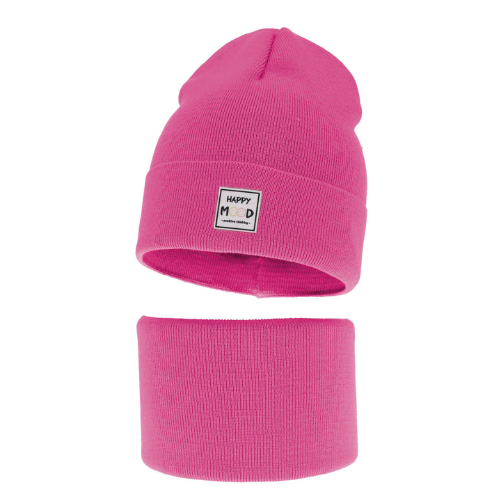 Komplet podzimní/jarní dívčí: čepice a tunel, s bavlnou, růžový Mersila