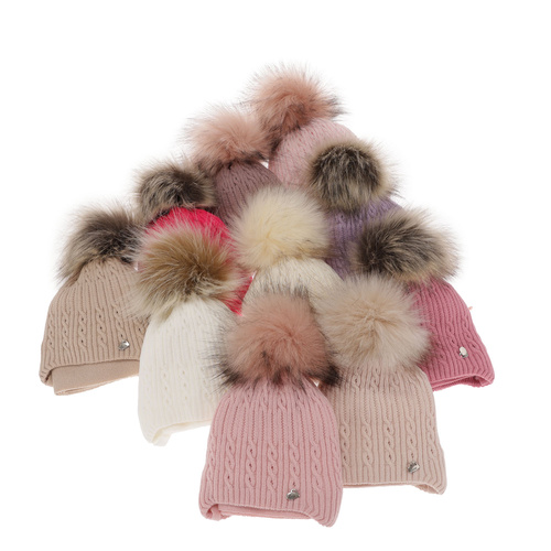 Winterset für Mädchen: Mütze und Schal mit Bommel in Rosa Amana