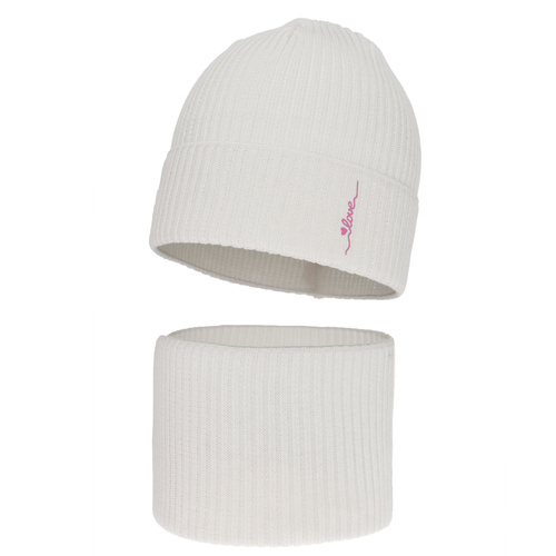 Komplet podzimní/jarní dívčí: čepice a tunel, s bavlnou, bílý, Elvara