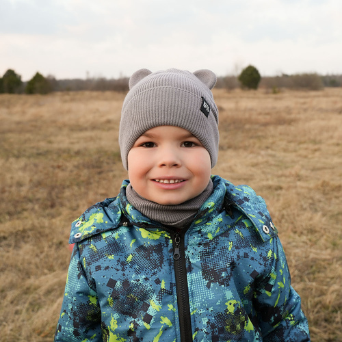 Komplet podzimní/jarní chlapecký: čepice a tunel, s bavlnou, modrý Grajan