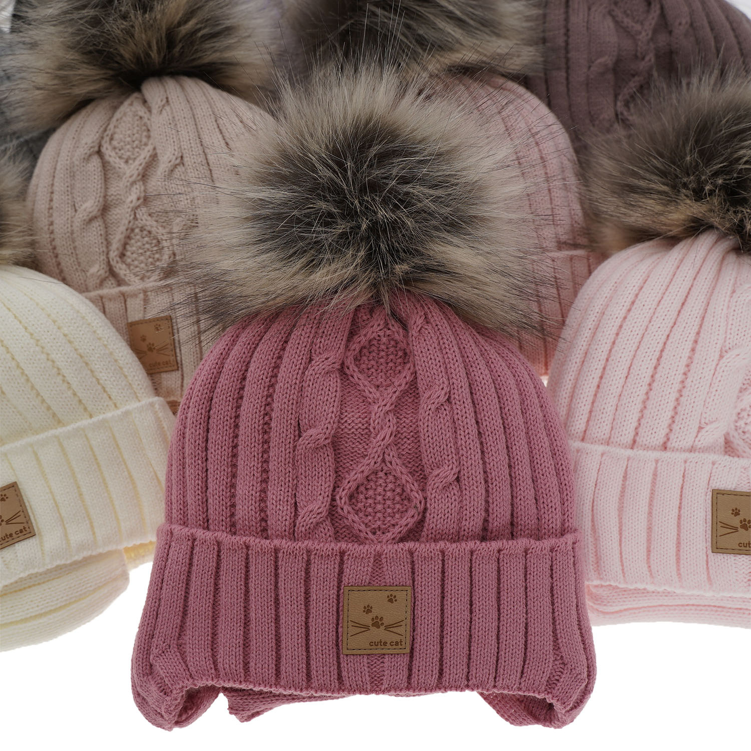 Komplet zimní dívčí: čepice a tunel růžový s bambulí Aida