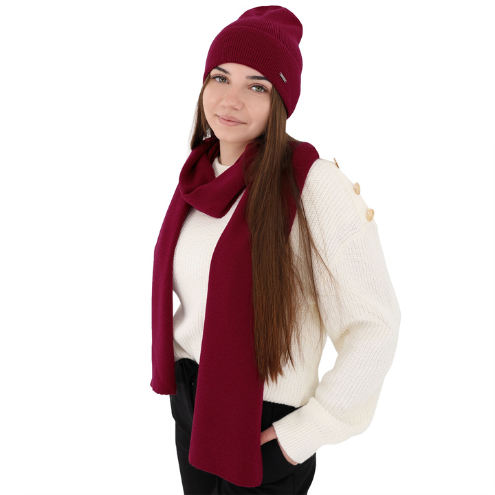 Dámský jarní/zimní set: čepice a šála růžový 100% extra fine merino vlna Melpomena