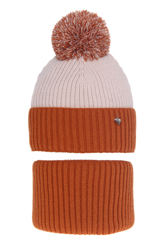 Komplet zimní dívčí: čepice a tunel hnědý Kolumbina