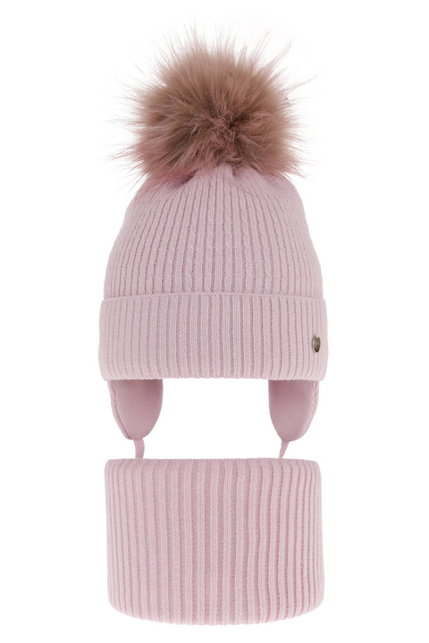 Komplet zimnej dívčej: čiapka a tunel fialový s bambuľou Debra