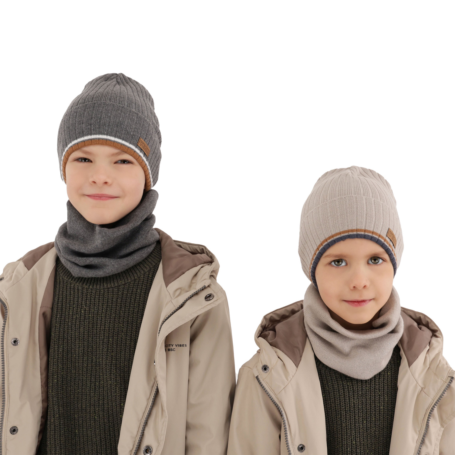 Komplet podzimní/jarní chlapecký: čepice a tunel, s bavlnou, zelený London