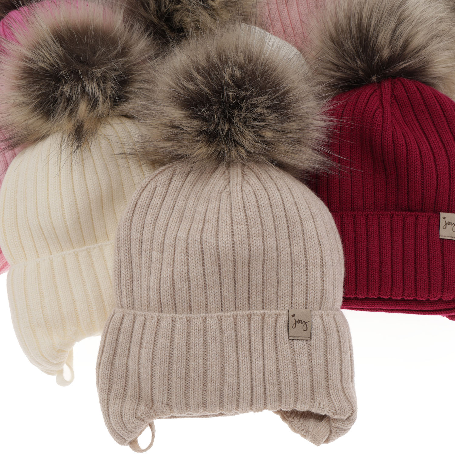 Komplet zimní dívčí: čepice a tunel, světle růžový, zavazovací, 100% merino vlněný, s bambulí, Junika