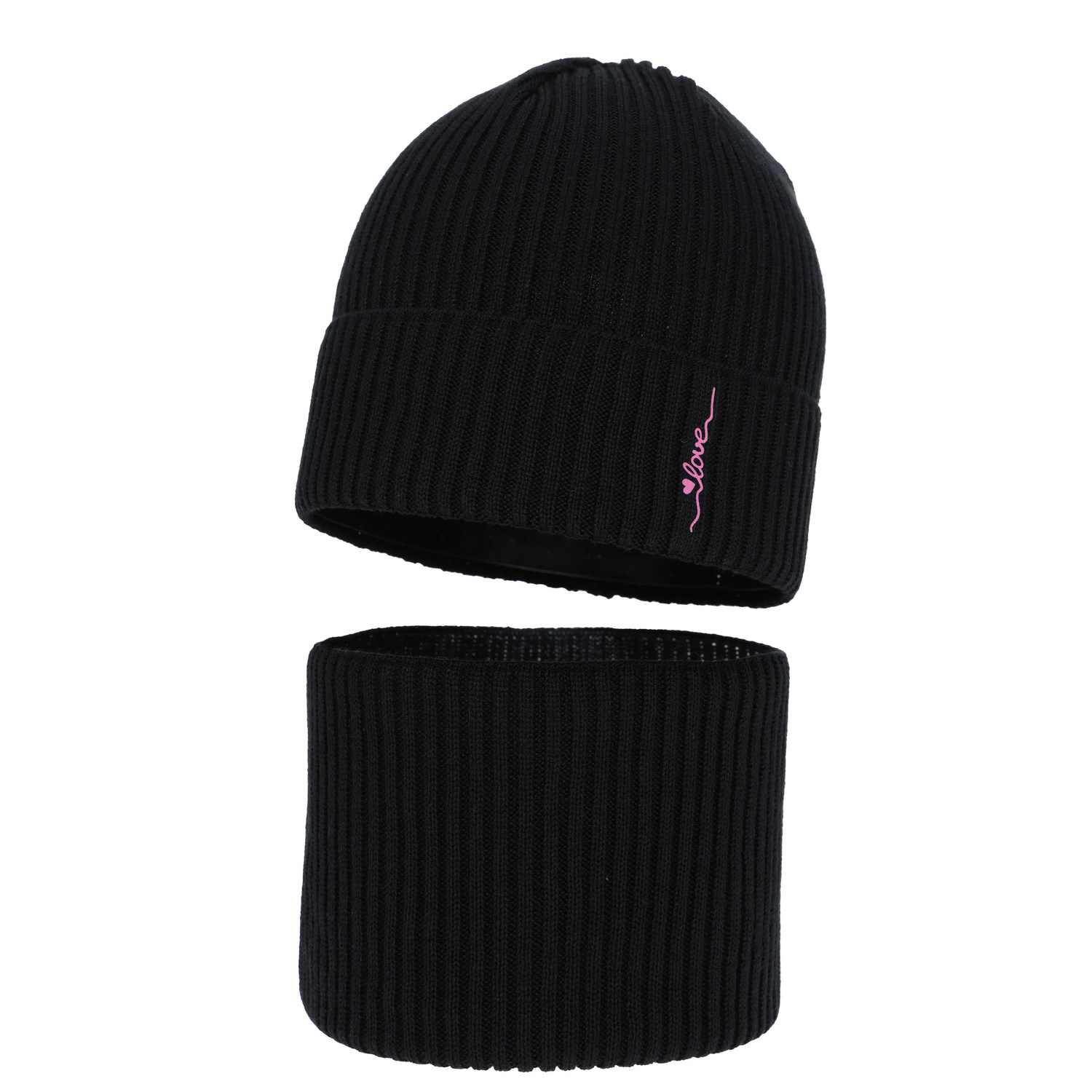 Komplet podzimní/jarní dívčí: čepice a tunel, s bavlnou, černý, Elvara