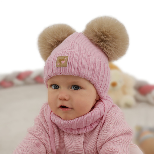 Dívčí čepice a nákrčník, zimní set, bílý, 100% merino vlna, podšitý vlněným polarem, Ronia
