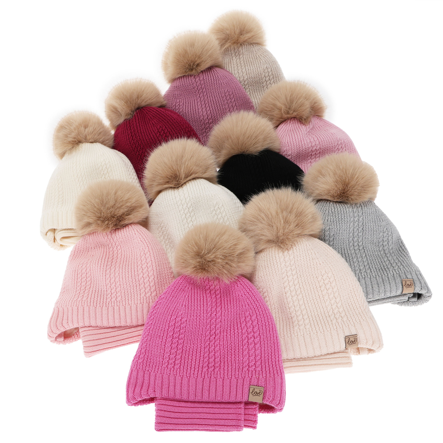 Čepice a tunel pro dívku zimní komplet, amarantový, 100% merino vlněný, podšitý vlněným fleecem, zavazovací Danielle