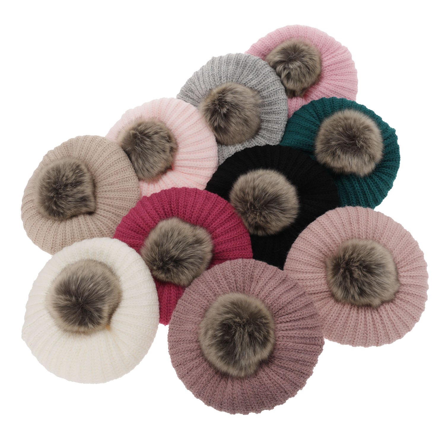 Komplet zimní dívčí: čepice a tunel růžový s bambulí Polinezja