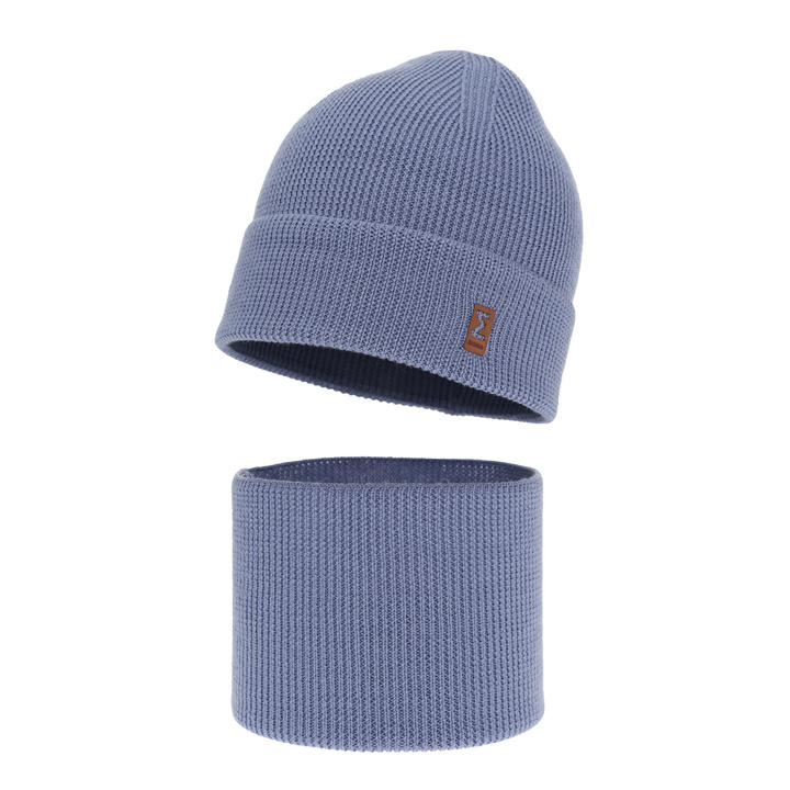 Komplet podzimní/jarní chlapecký: čepice a tunel modrý 100% extrafine merino vlna Bruce