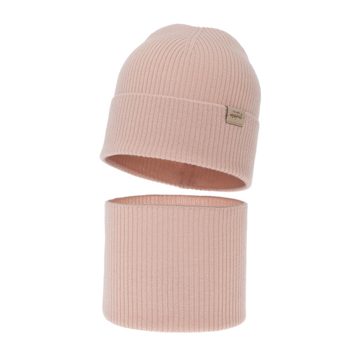 Komplet podzimní, jarní dívčí: čepice a tunel, krémový, 100% merino vlněná, Magenta