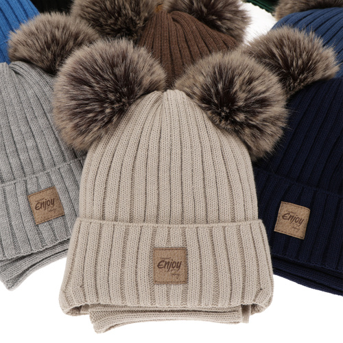 Kompletná zimná detská sada: hnědý čiapka a šál s dvoma mašľami Orange