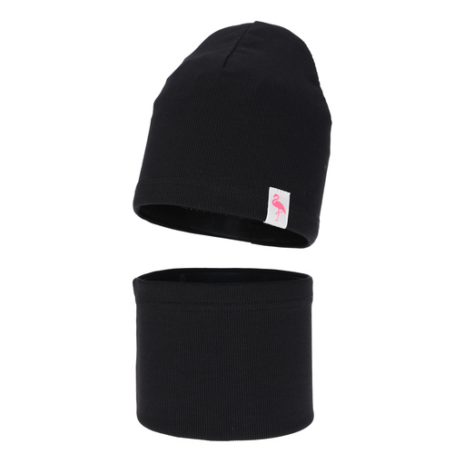 Komplet podzimní, jarní dívčí bavlněná: čepice a tunel, černý, Rumilla