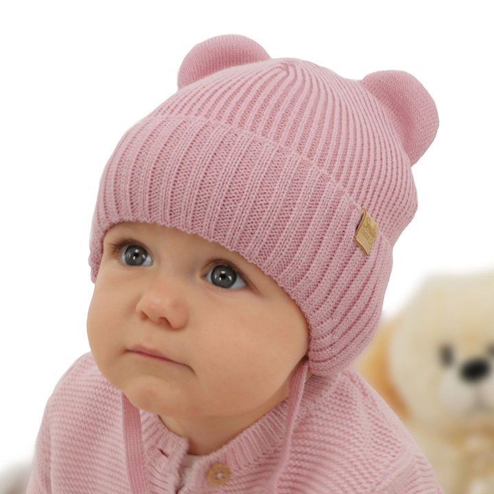 Dievčenská zimná čiapka růžová s merínovou vlnou Shira