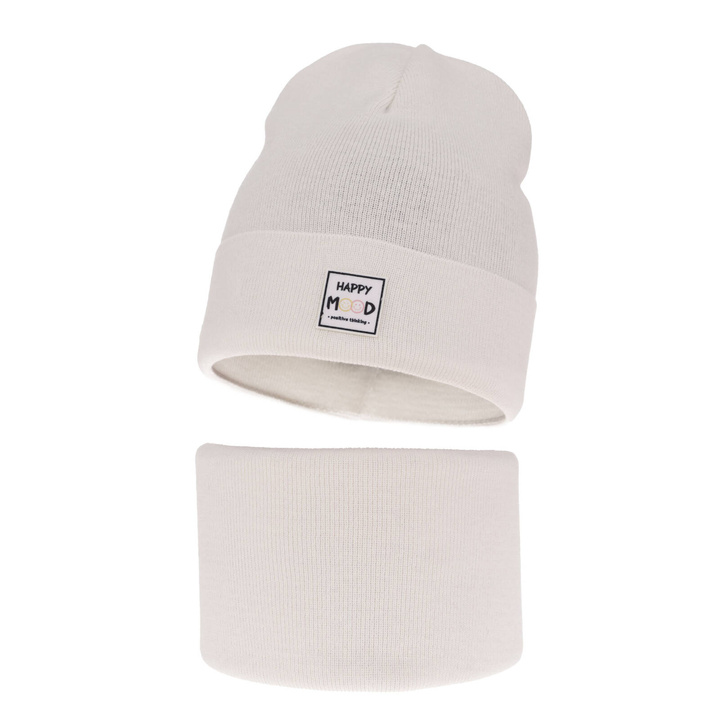 Komplet podzimní/jarní dívčí: čepice a tunel, s bavlnou, bílý Mersila