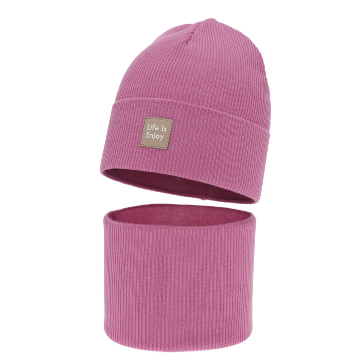 Komplet podzimní, jarní dívčí: čepice a tunel, s bavlnou, krémový, Zola