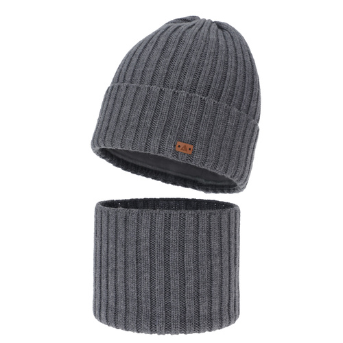 Komplet zimní chlapecký: čepice a tunel, 100% merino vlněný, šedý, Umberto