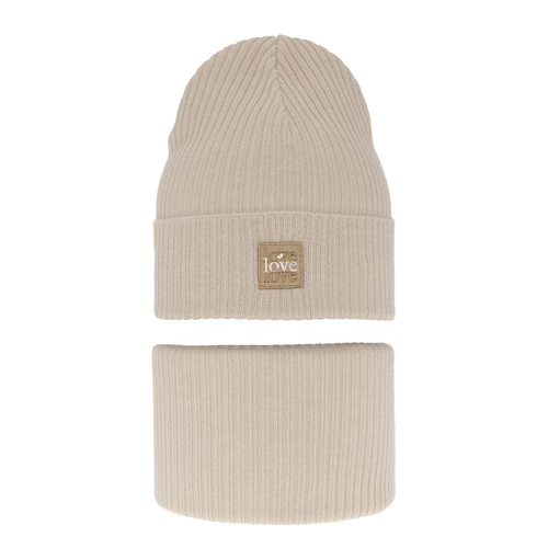 Komplet podzimní/jarní dívčí: čepice a tunel, s bavlnou, béžový Furora