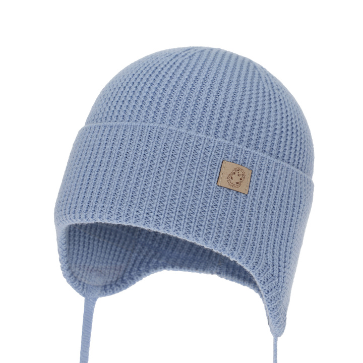 Chlapecká zimní, podzimní, jarní čepice, modrá, 100% merino vlněná, zavazovací, Bakadi