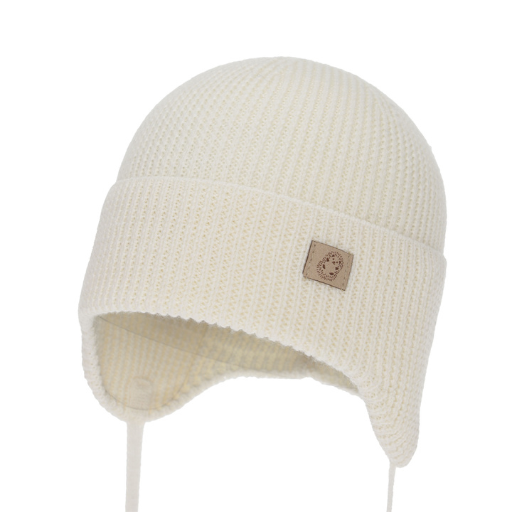 Chlapecká zimní, podzimní, jarní čepice, 100% merino vlněná, zavazovací, krémová, Bakadi