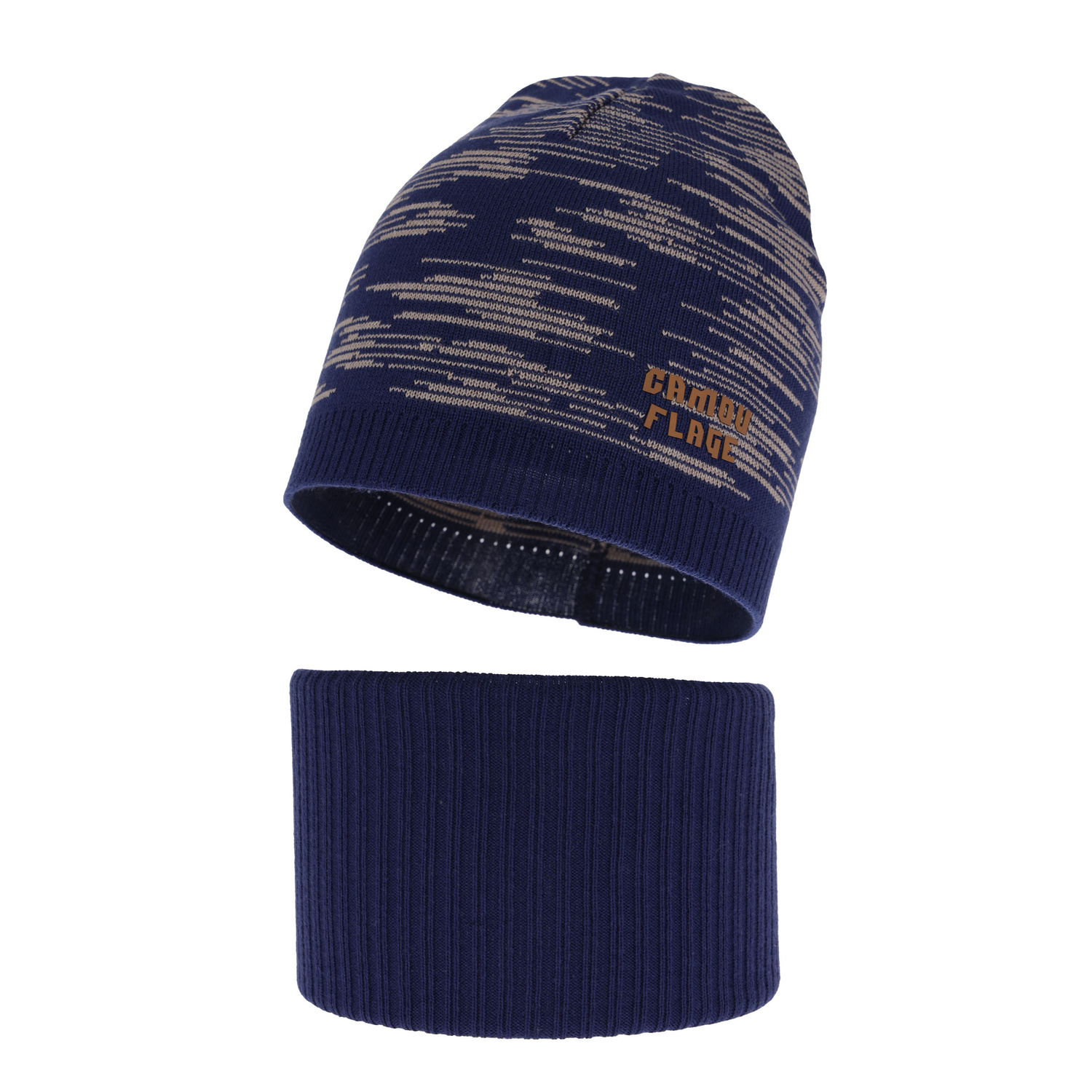 Komplet podzimní/jarní chlapecký: čepice a tunel, s bavlnou, tmavě modrý Carter