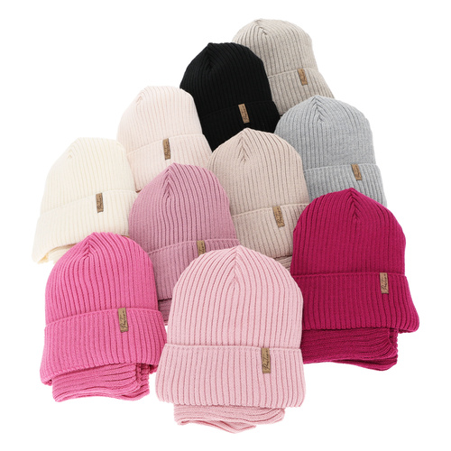 Čepice a tunel podšitý fleecovou vrstvou pro dívku zimní komplet, amarantový, s merino vlnou, Odette