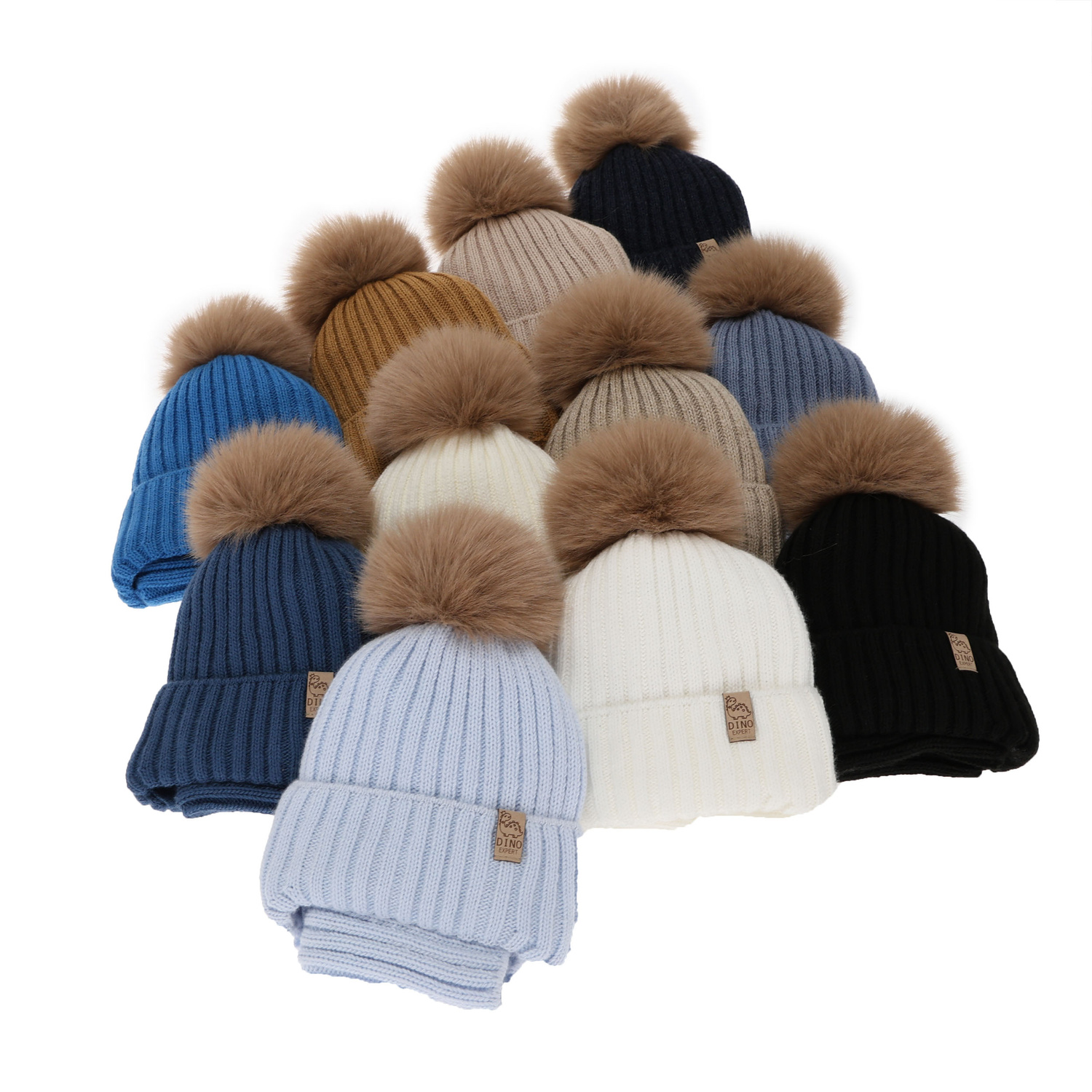 Komplet zimní chlapecký: čepice a tunel, modrý, s bambulí, Bagil