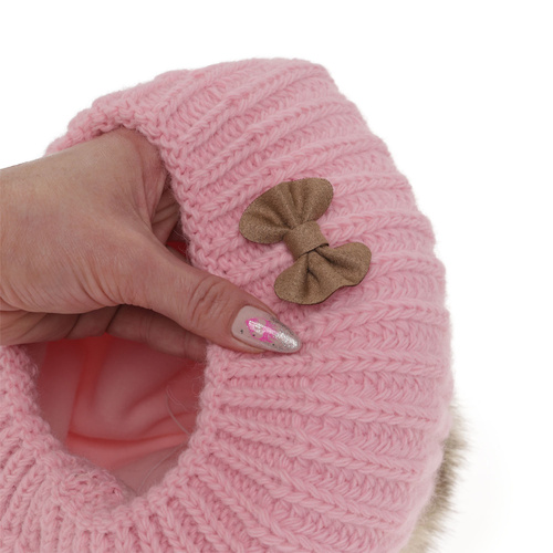 Komplet zimní dívčí: čepice a tunel růžový s bambulí Polinezja