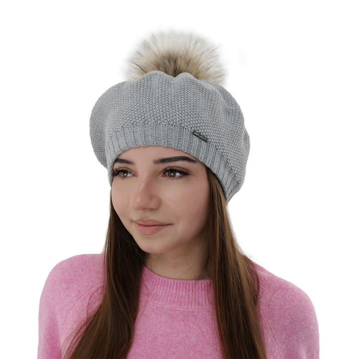 Dámský zimní baret šedý merino vlnená Bonnie