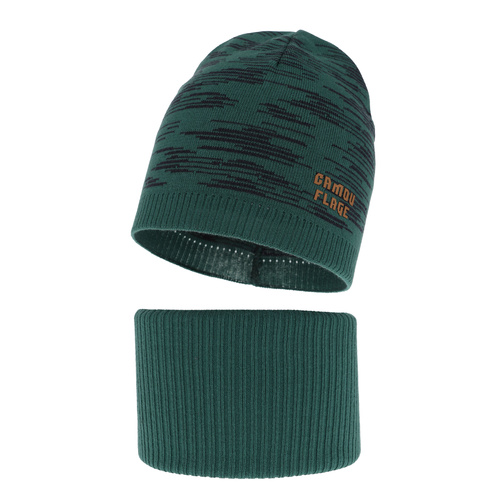 Komplet podzimní/jarní chlapecký: čepice a tunel, s bavlnou, zelený Carter